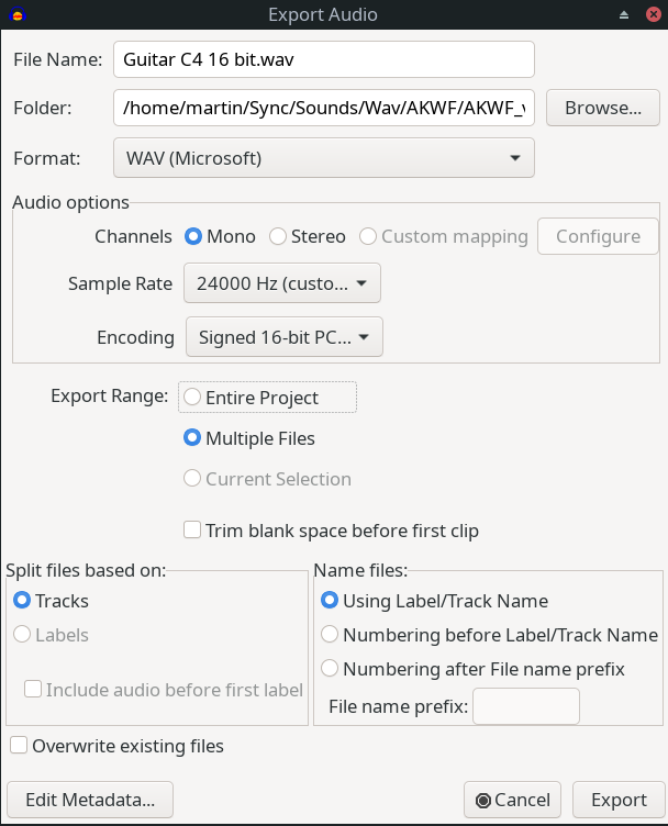 Export dialogue for audio