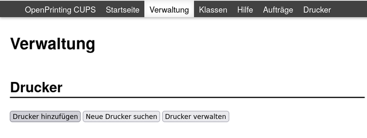 Opened CUPS Webinterface